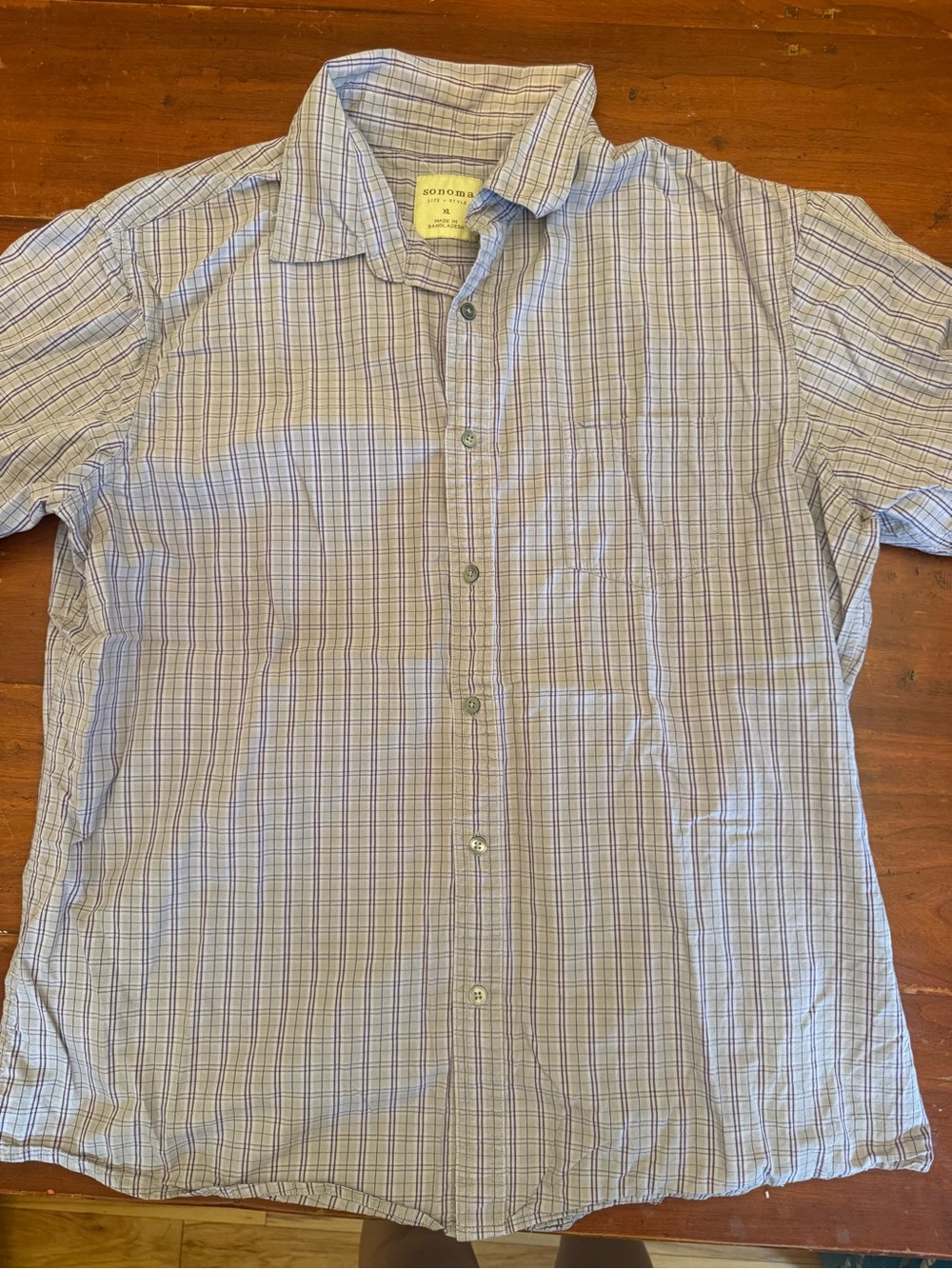 Men's Short-Sleeve Button-Down Shirt in Light Blue Plaid